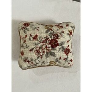 VTG Floral Needlepoint Pillow 9"x7" Handcrafted Tapestry Shabby Cottage